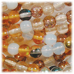 Beads - Round Druk, 6mm Honey Butter Mix Apx 50per Strand